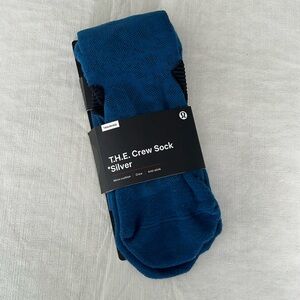 LULULEMON Blue T.H.E Crew Sock *Silver Anti Stink Micro Cushion Training L/XL